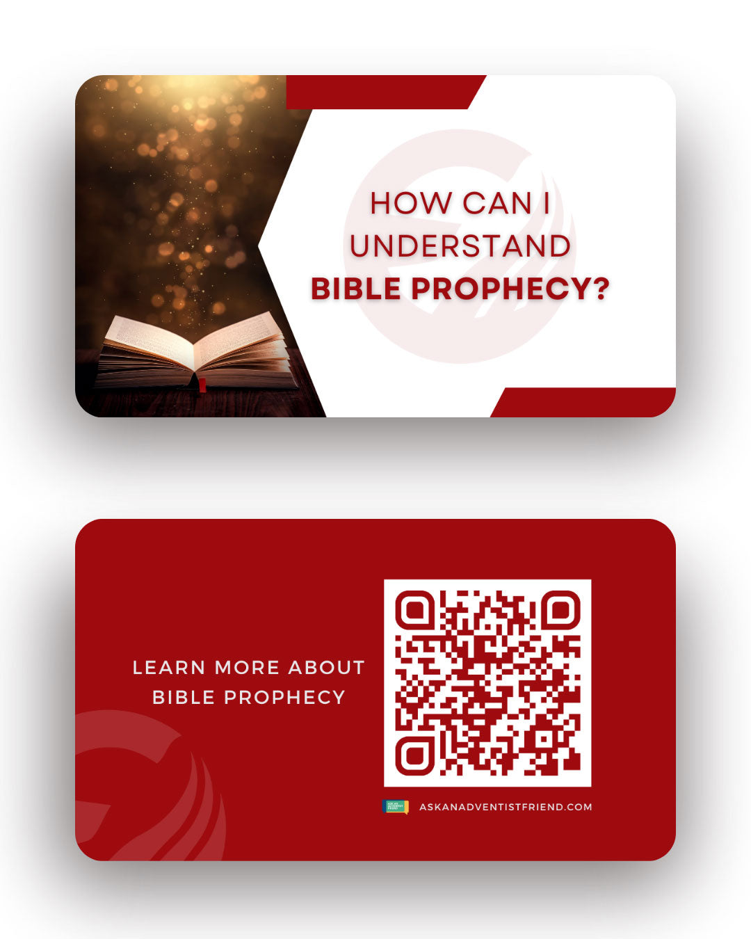 The front and back of an AAAF card on understanding Bible prophecy
