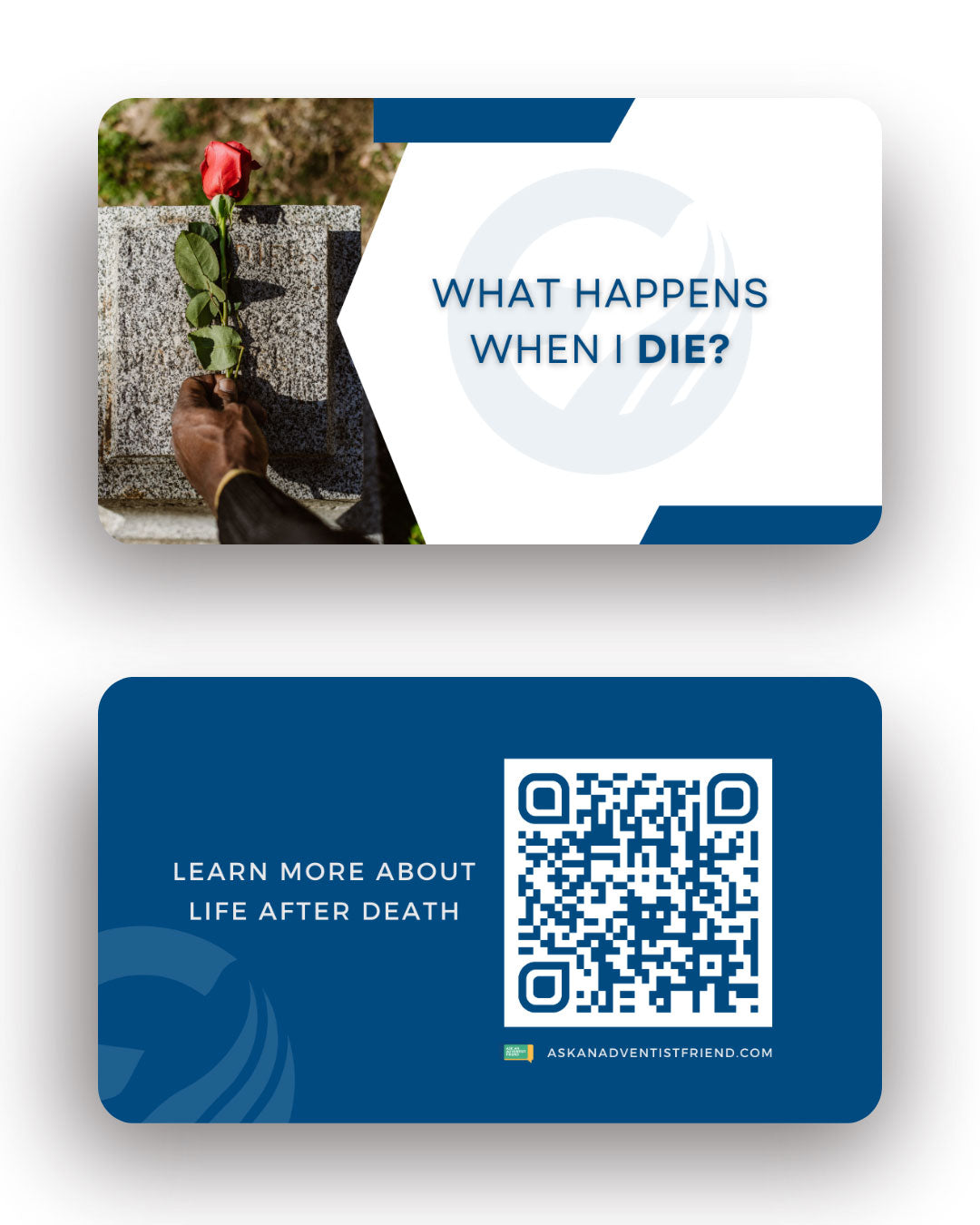 The front and back of an AAAF card on what happens when we die