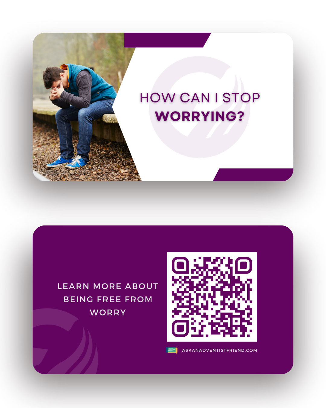 The front and back of an AAAF card on stopping worry
