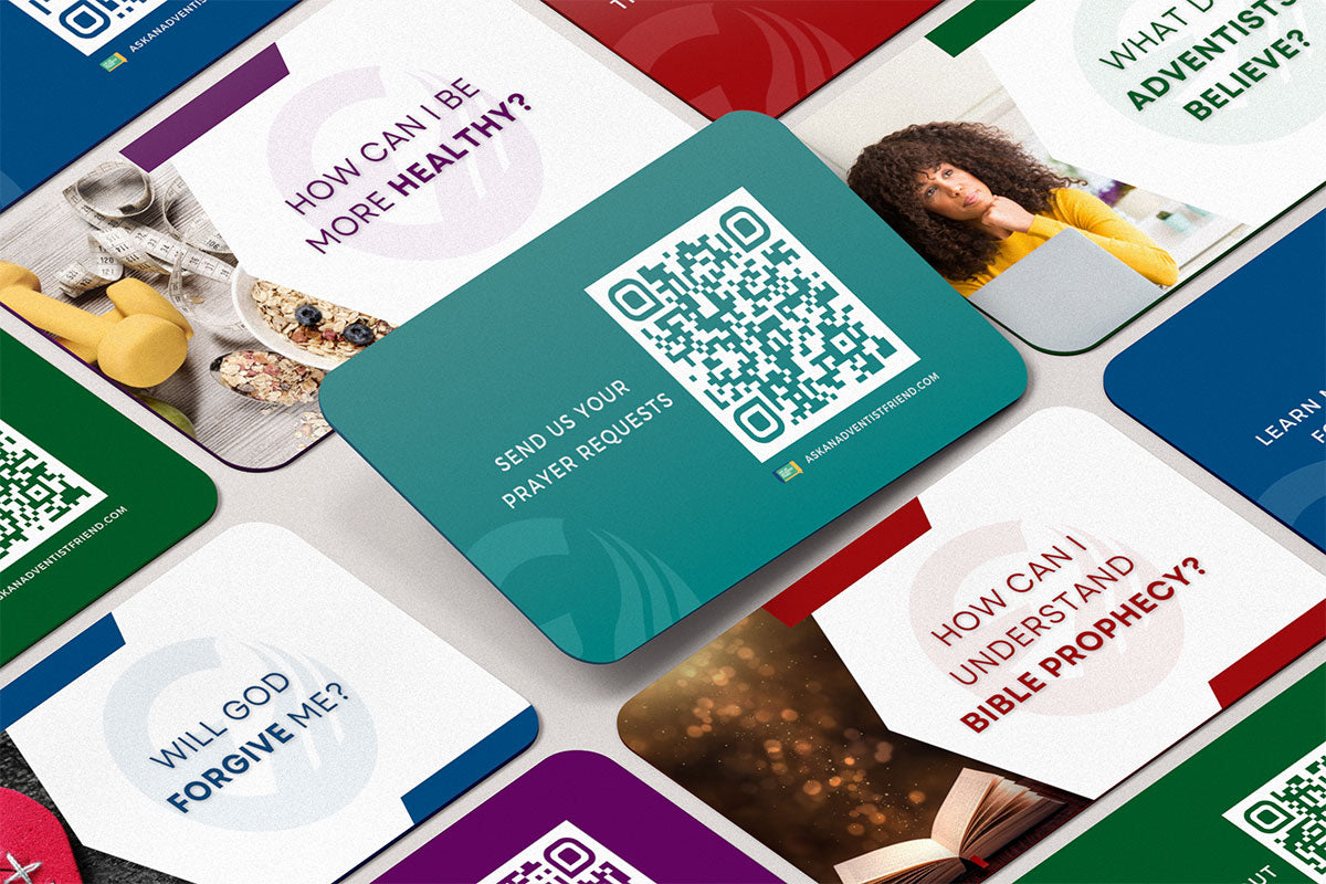 AAAF cards with different subjects, one of which is flipped to the back to reveal the card's scannable QR code