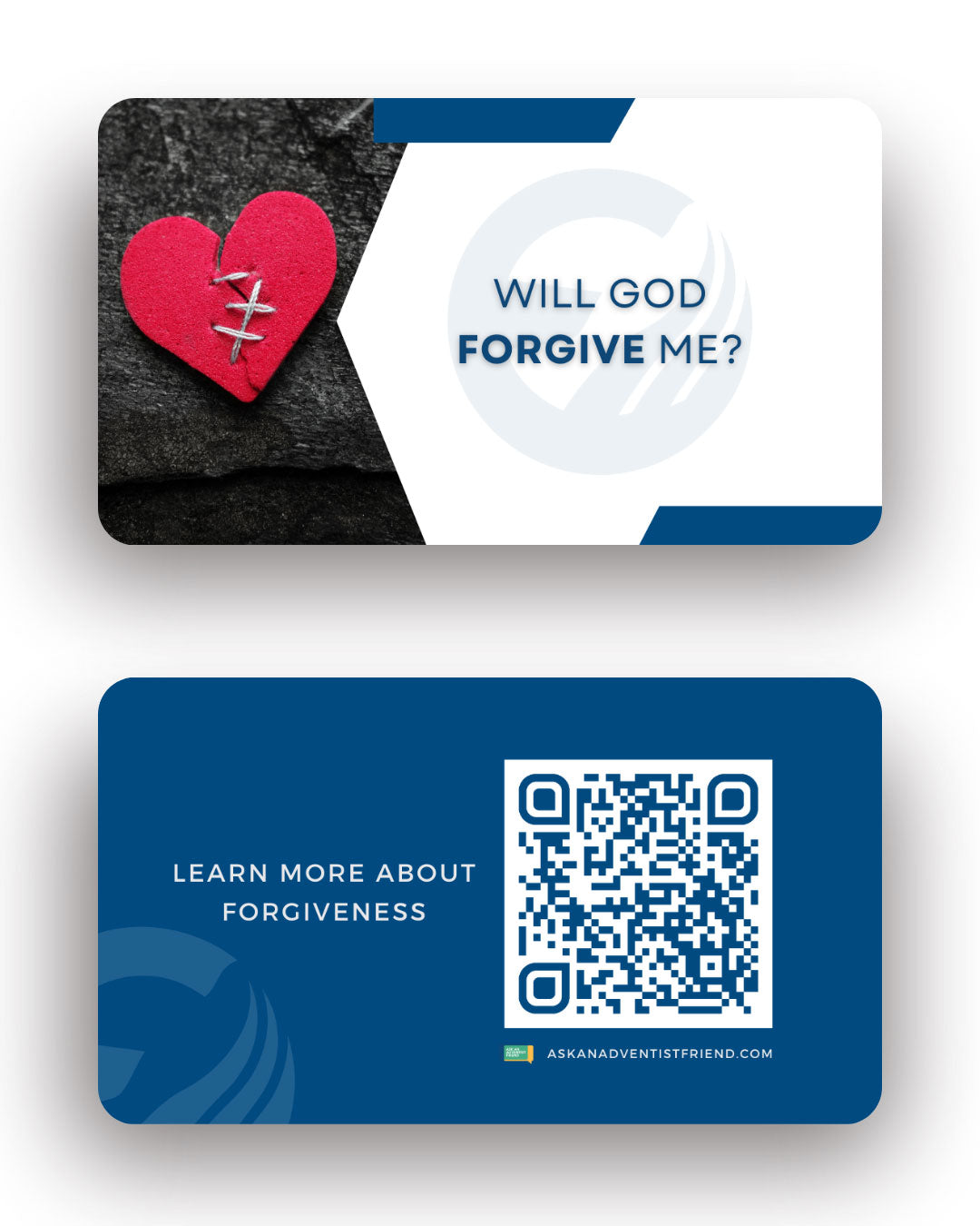 The front and back of an AAAF card on God's forgiveness