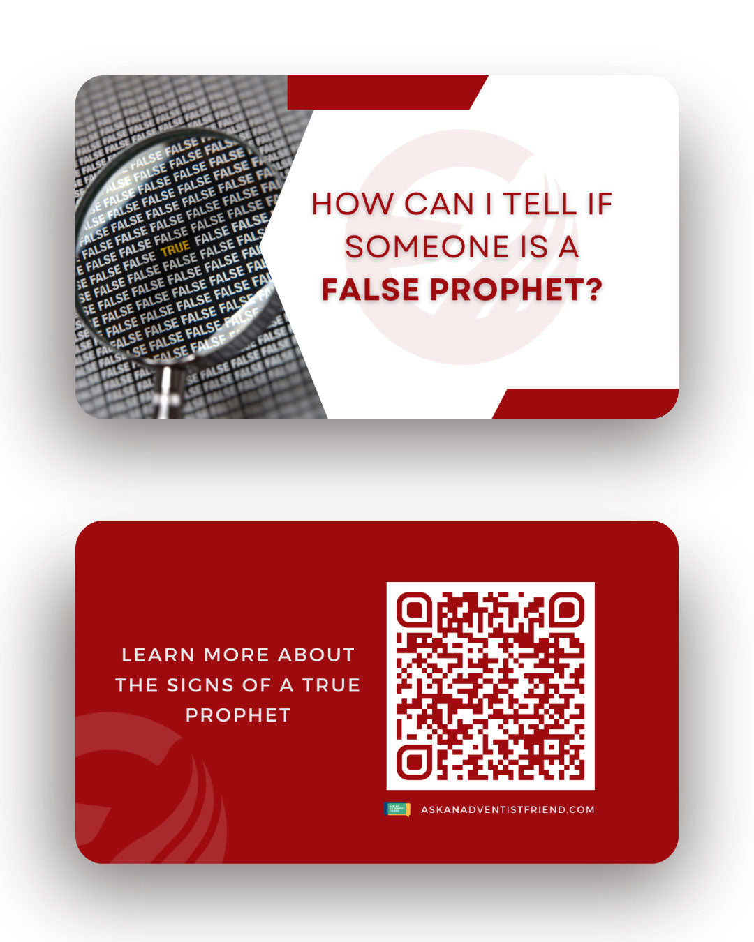 The front and back of an AAAF card on identifying false prophets